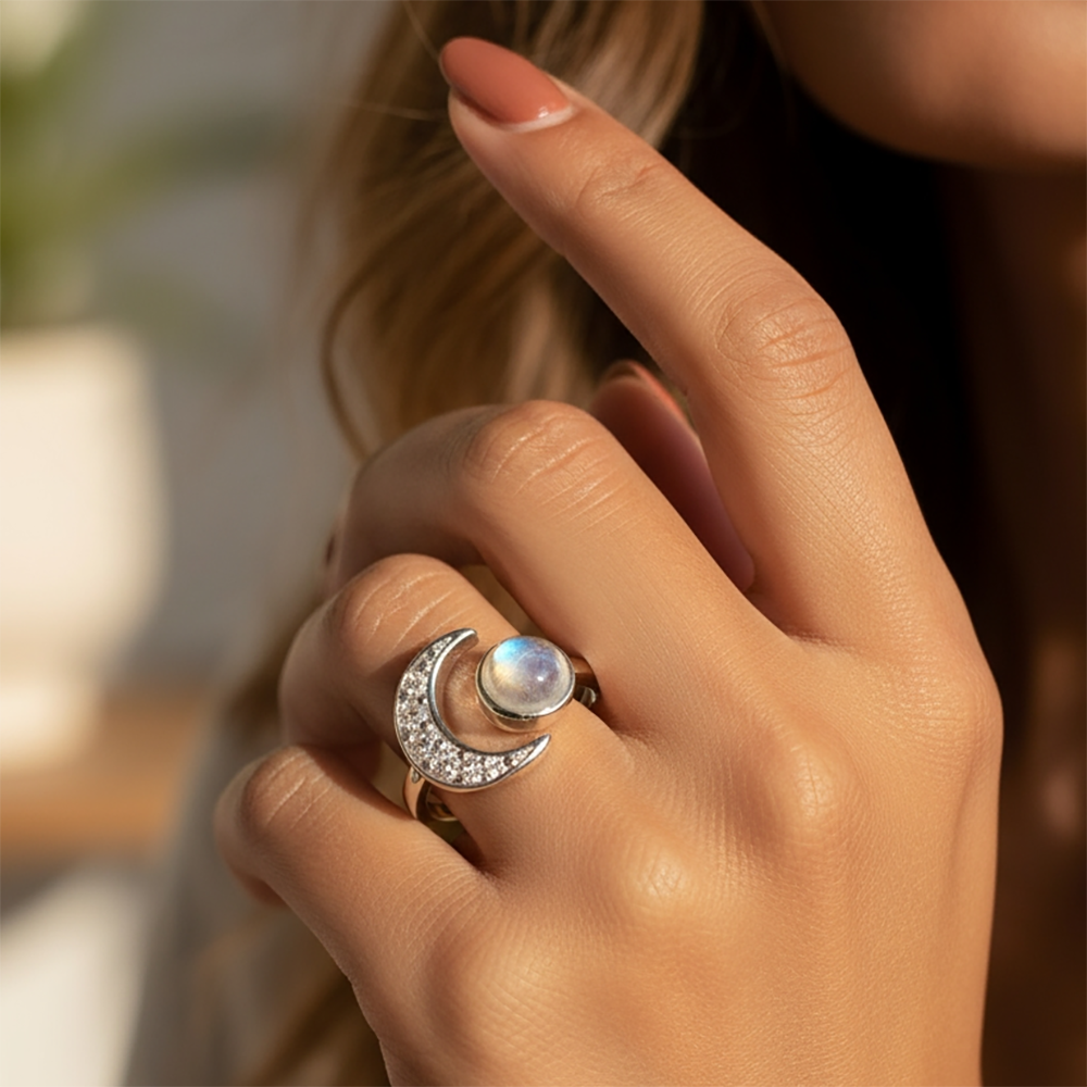 Moonstone & Silver Lunar Ring