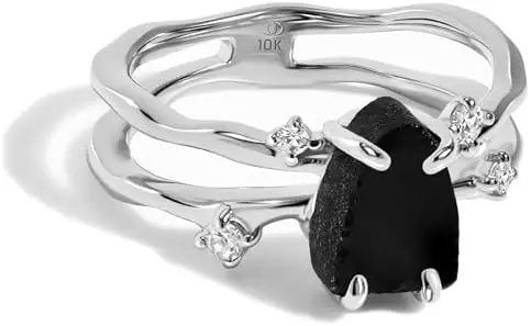 Raw Crystal Rhodium Plated Ring - Black Onyx