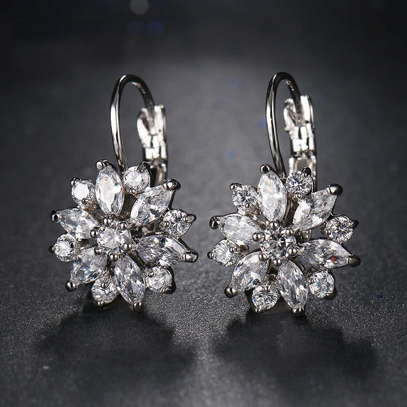 Cubic Zirconia Flower Drop Earrings