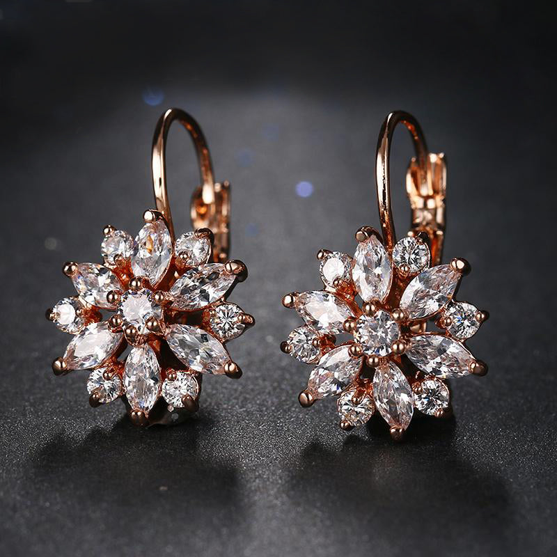 Cubic Zirconia Flower Drop Earrings