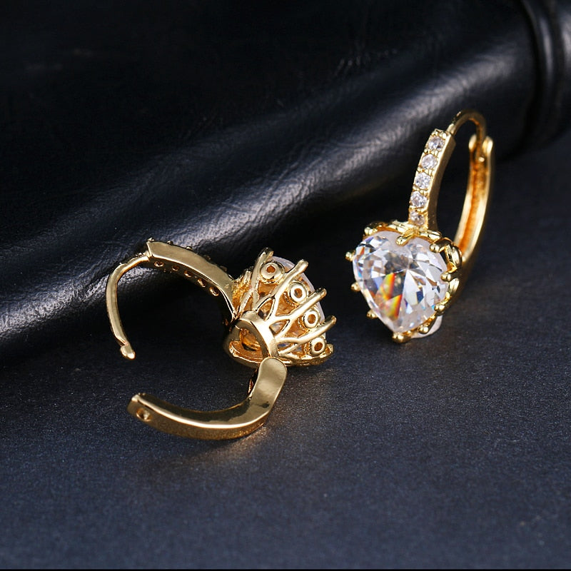 Cubic Zirconia and Rhinestone Heart Earrings