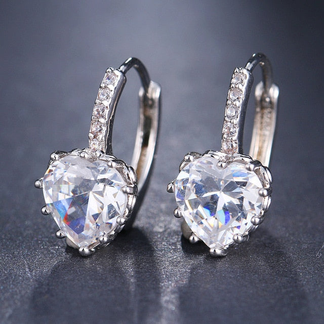 Cubic Zirconia and Rhinestone Heart Earrings