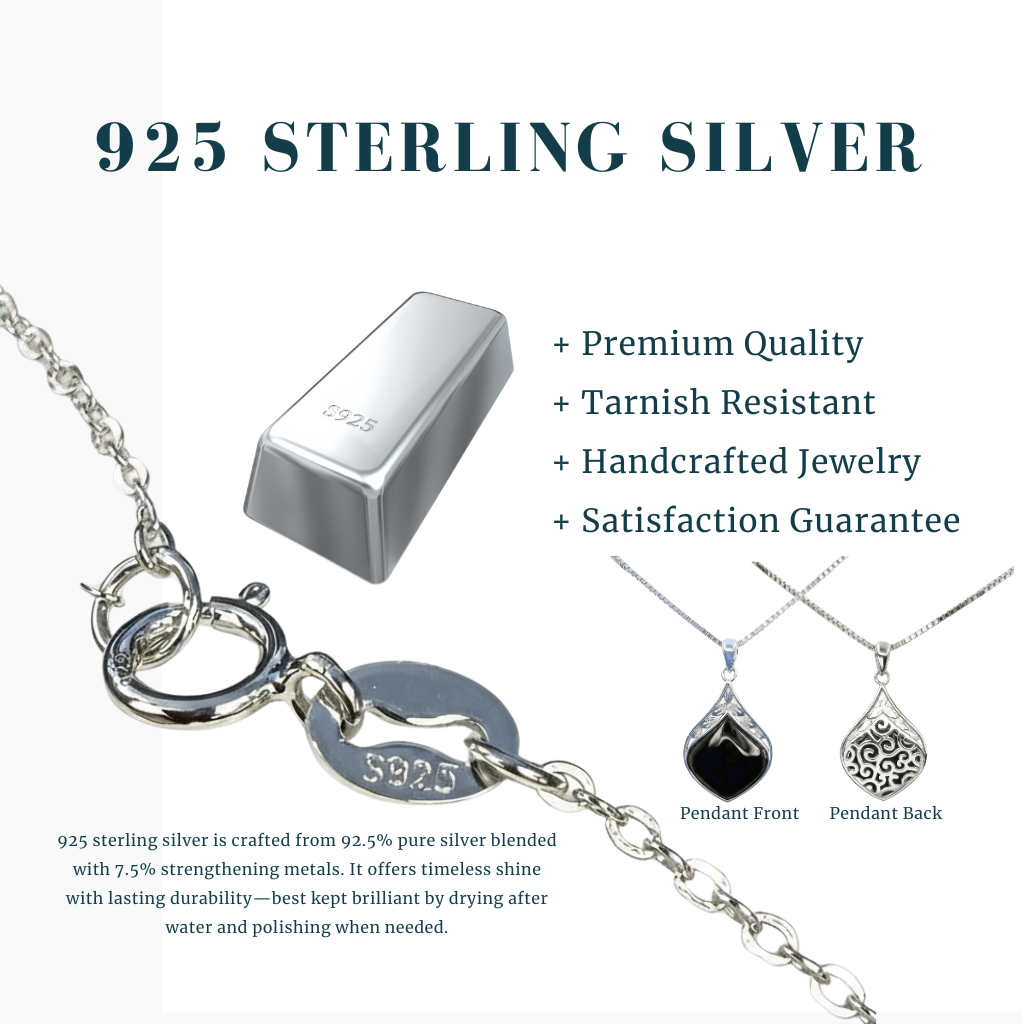 Black Onyx & Silver Teadrop Necklace