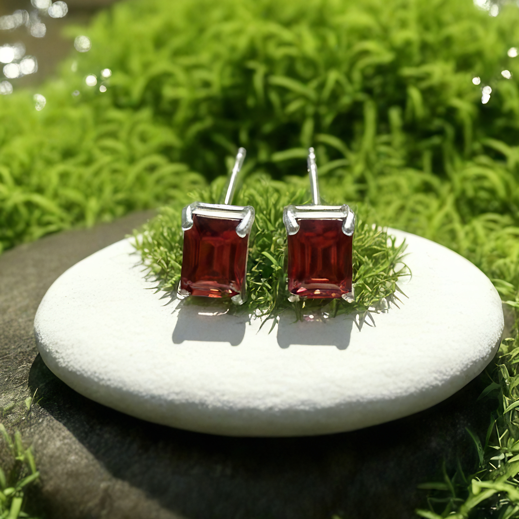 Garnet & Silver "Courage" Stud Earrings