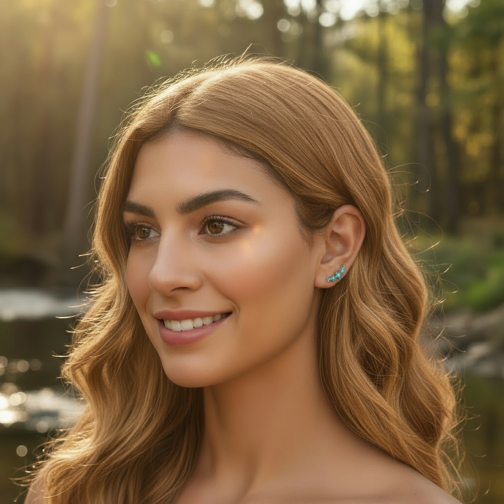 Blue Howlite & Gold Cuff Earrings