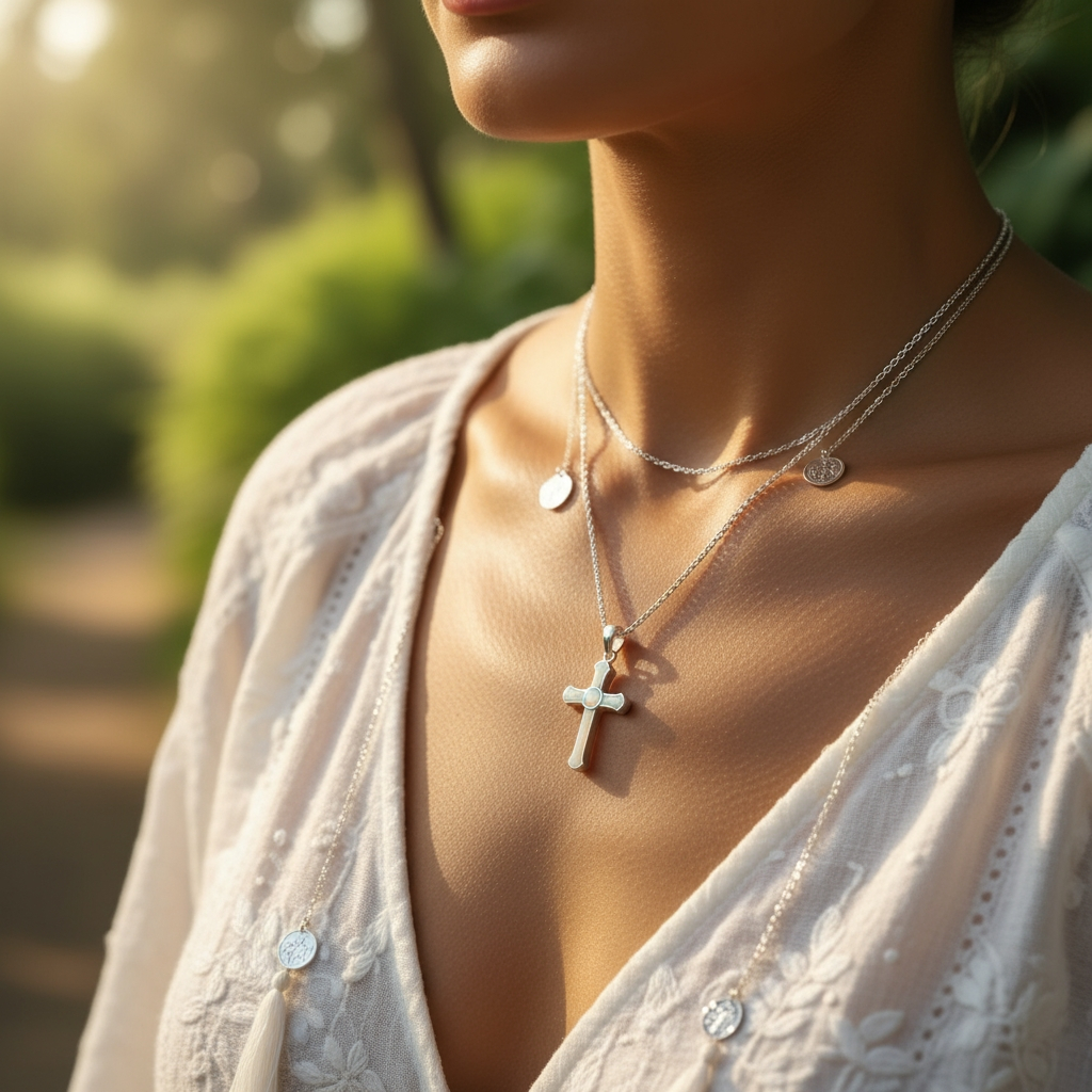Opal & Silver Cross Faith Necklace