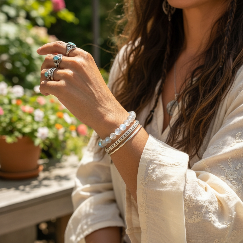 Grey Moonstone Mala Bracelet