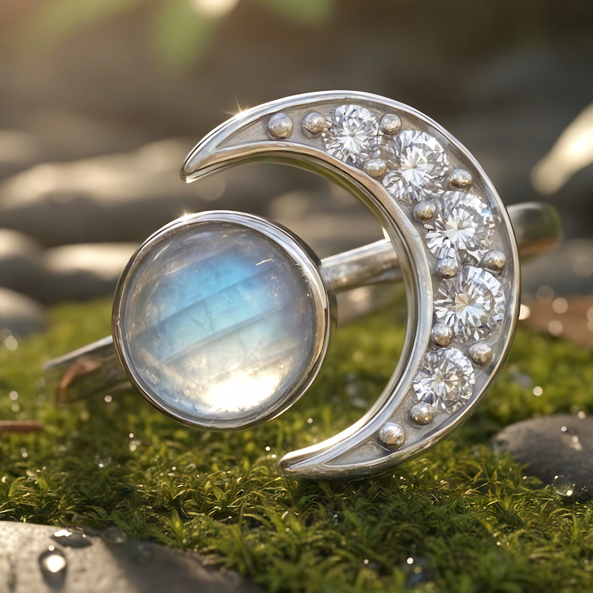 Moonstone & Silver Lunar Ring