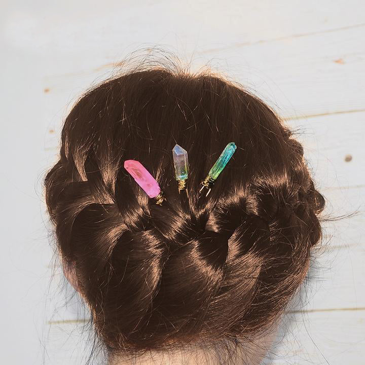 Angel Aura Crystal Quartz Hair Pins