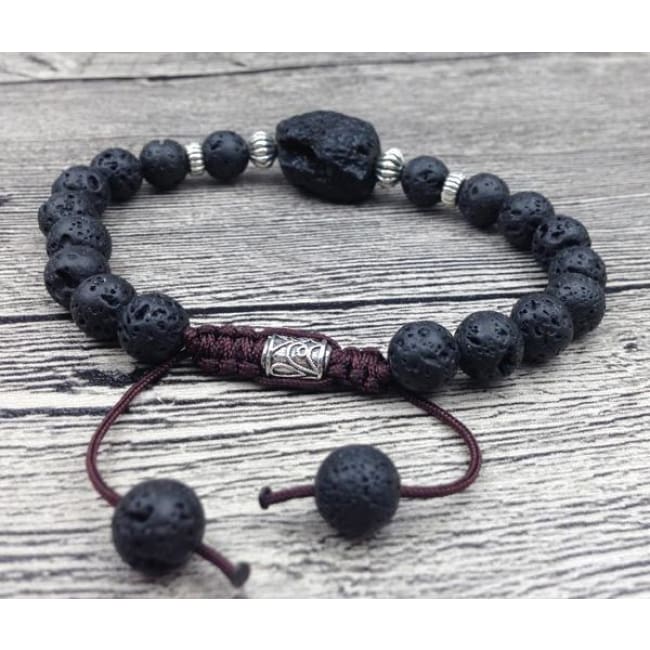 Black Tourmaline Aerolite Lava Stone Mala Beads Bracelet