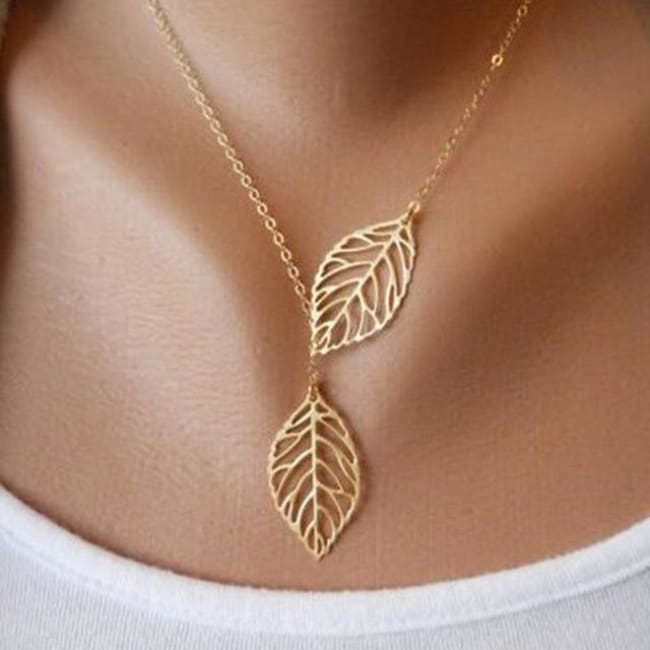 (Clearance) Golden/silver Leaf Chain Necklace - Gold
