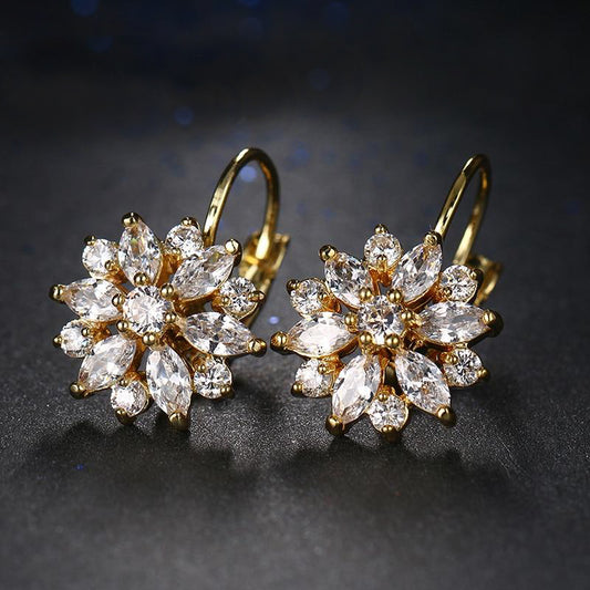 Cubic Zirconia Flower Drop Earrings