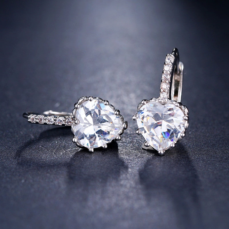 Cubic Zirconia and Rhinestone Heart Earrings