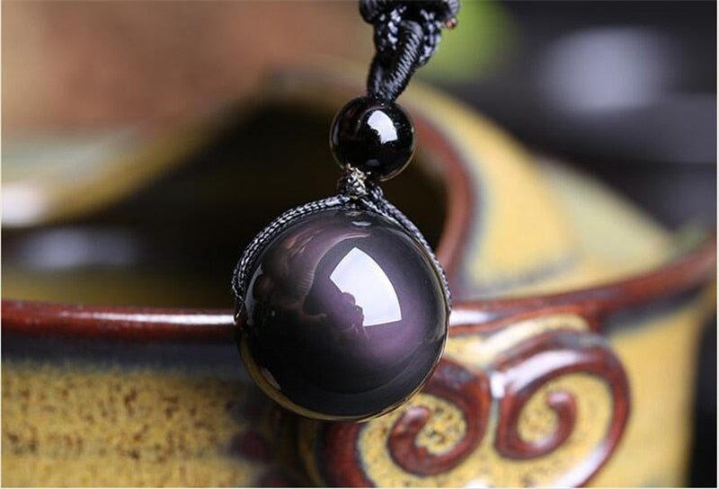 Obsidian Rainbow Eye Bead Pendant Necklace