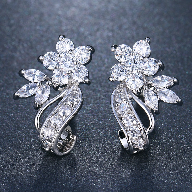 Cubic Zirconia Flower Stud Earrings