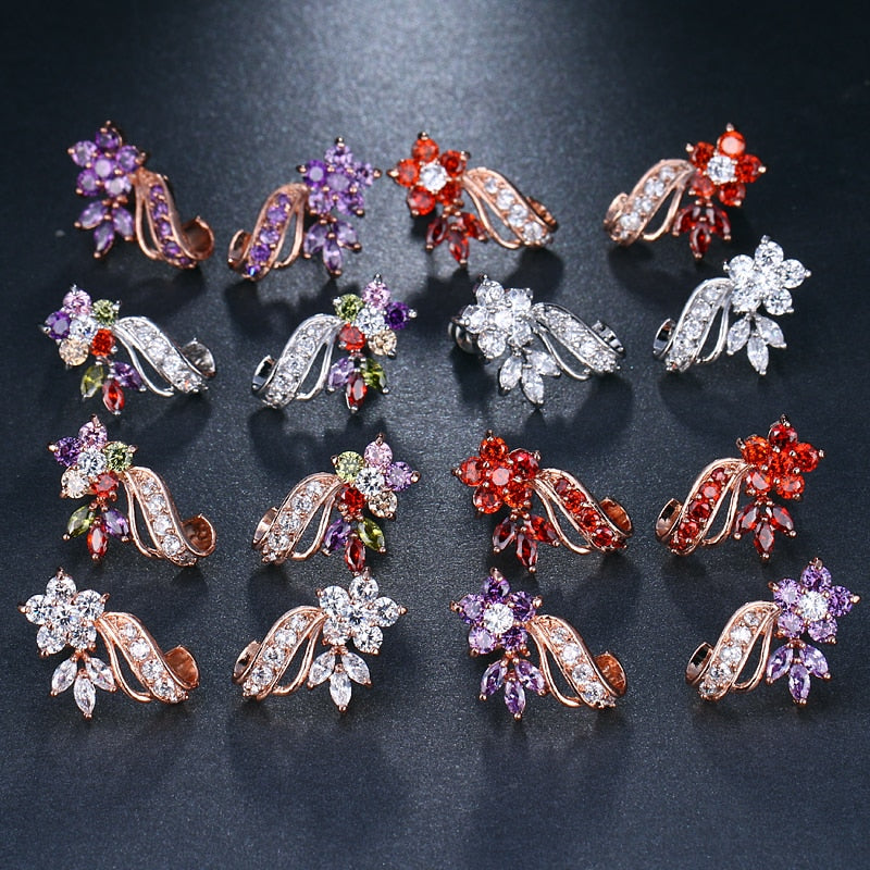 Cubic Zirconia Flower Stud Earrings