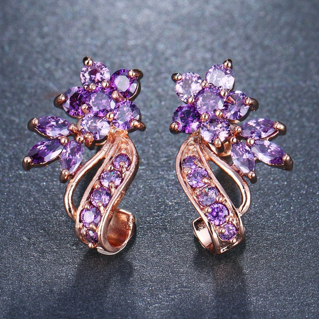 Cubic Zirconia Flower Stud Earrings
