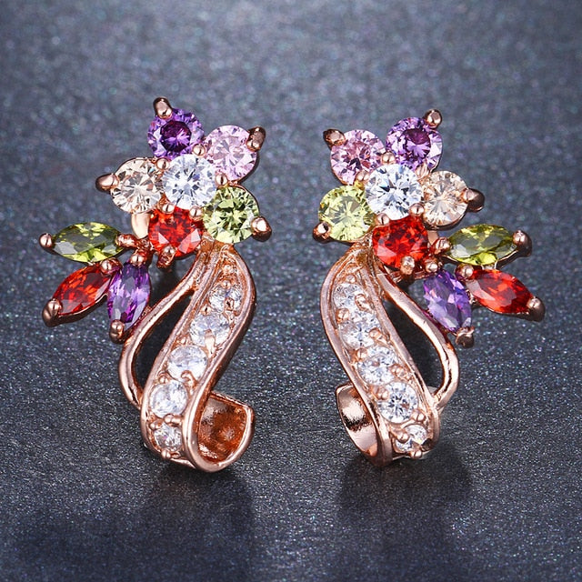 Cubic Zirconia Flower Stud Earrings