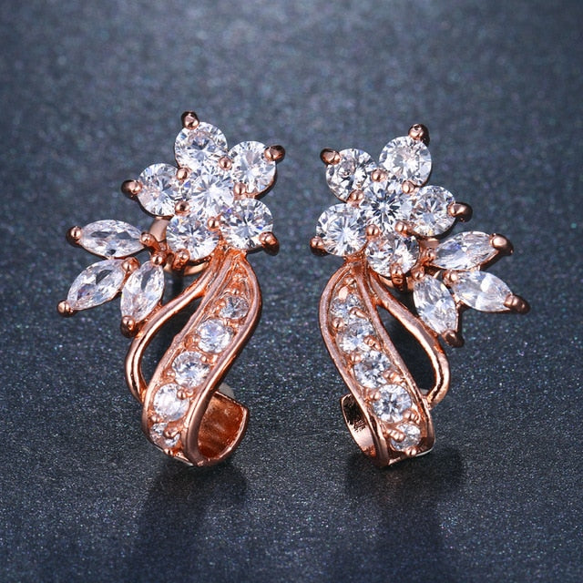 Cubic Zirconia Flower Stud Earrings