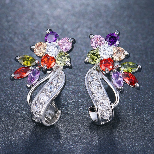 Cubic Zirconia Flower Stud Earrings