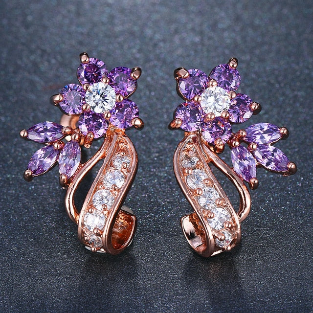 Cubic Zirconia Flower Stud Earrings