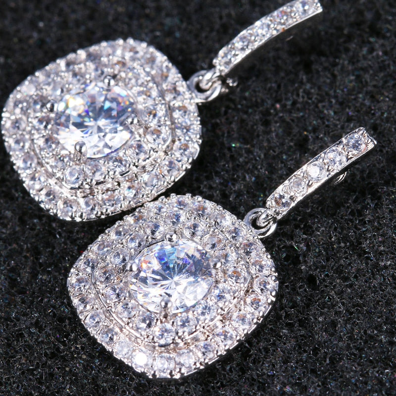 Classic Square Drop Cubic Zirconia Earrings