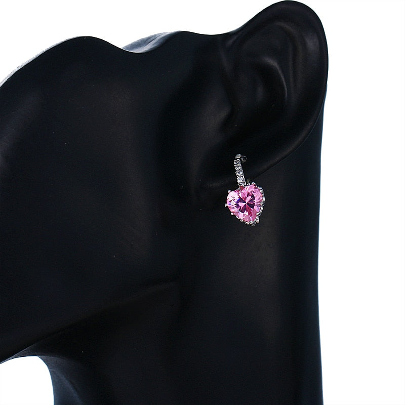 Cubic Zirconia and Rhinestone Heart Earrings