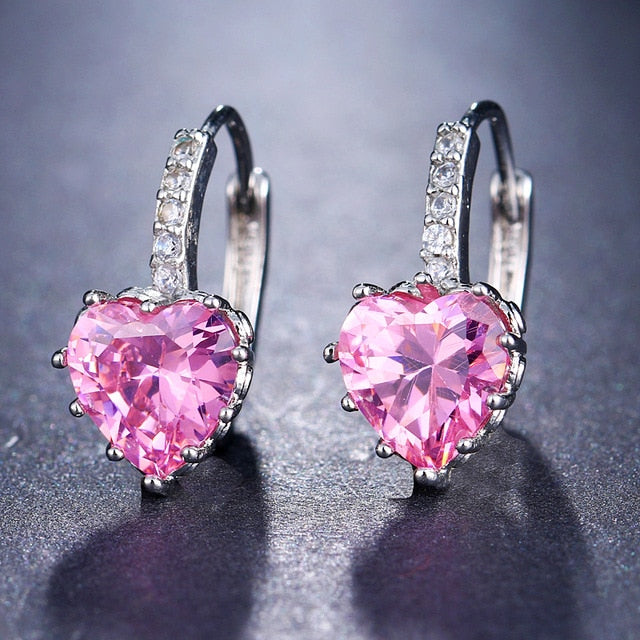 Cubic Zirconia and Rhinestone Heart Earrings