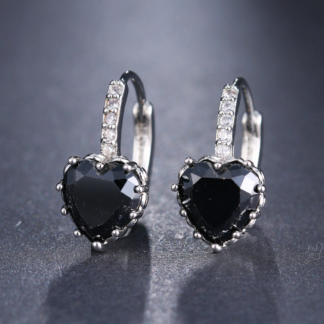 Cubic Zirconia and Rhinestone Heart Earrings