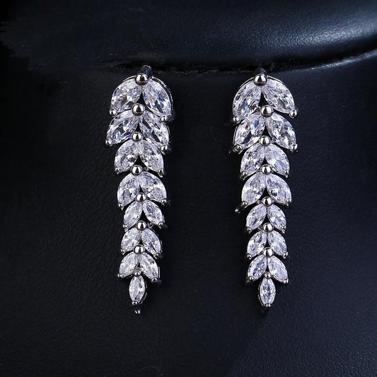 Cubic Zirconia Salix Leaf Shaped Earrings