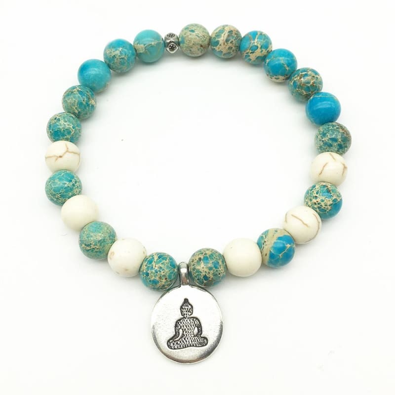 Turquoise And Howlite Mala Bead Bracelet - Buddha Charm